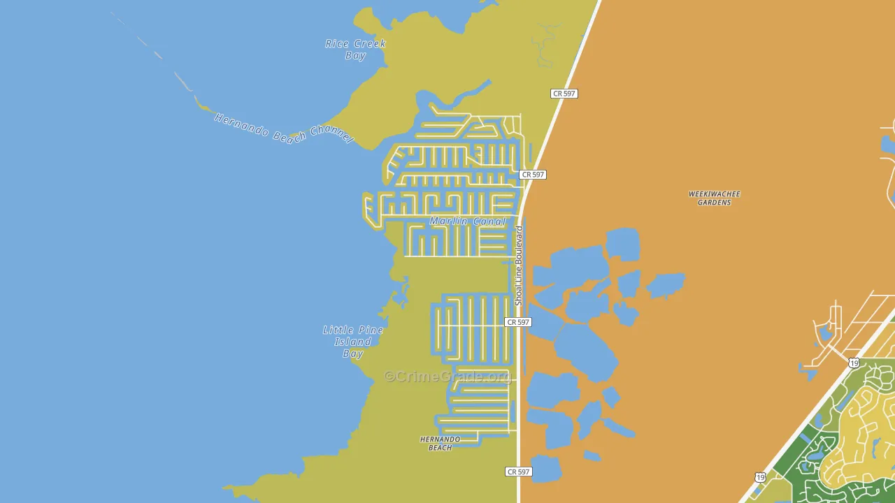 Hernando Beach, FL Map of Robbery Rates