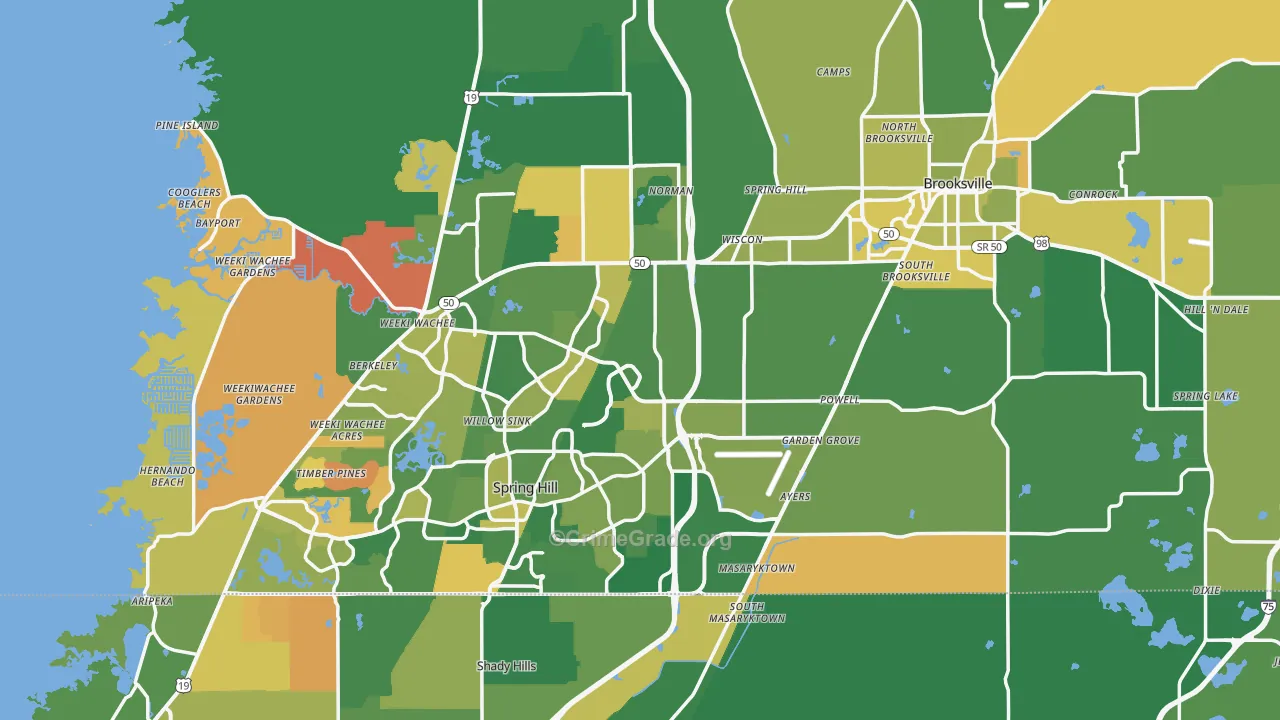 Hernando County, FL Map of Robbery Rates