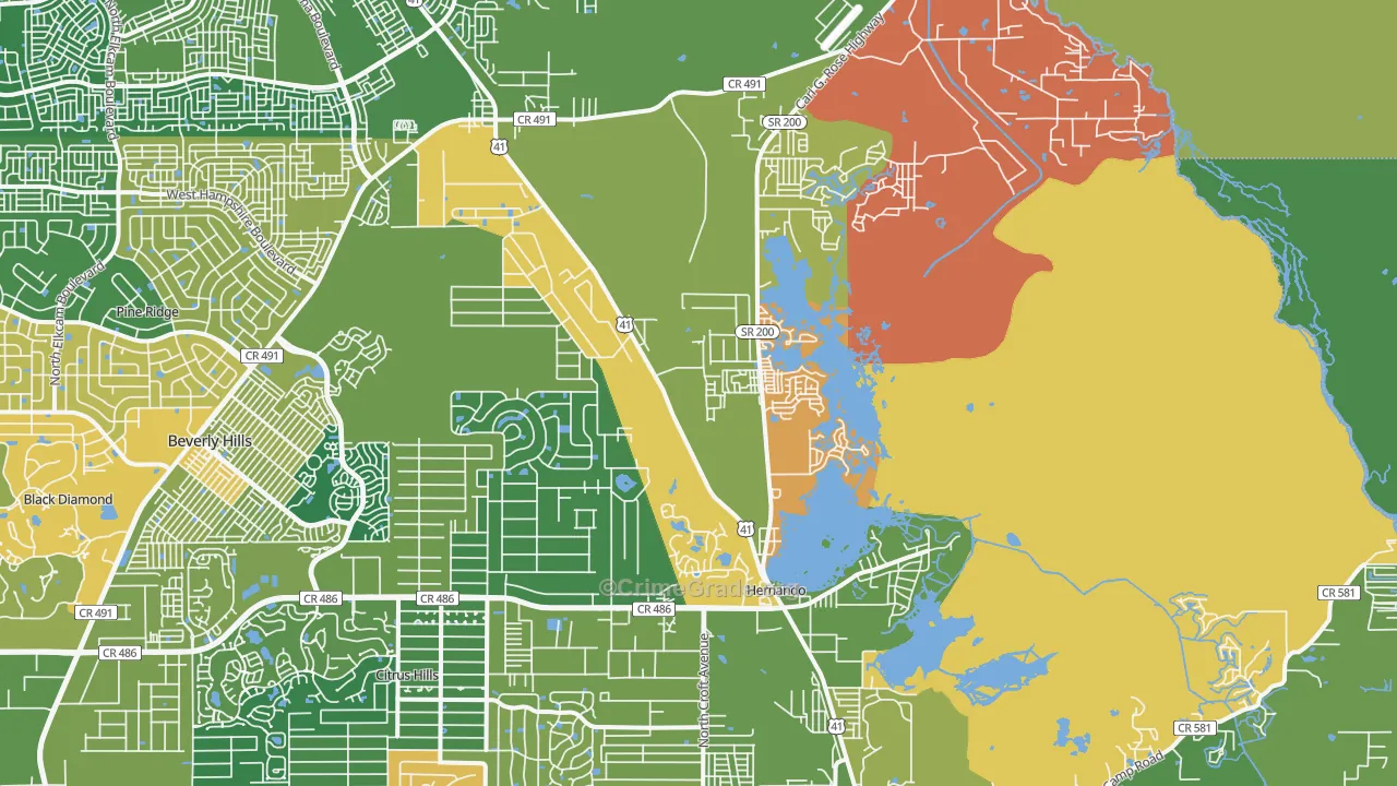 Hernando, FL Map of Robbery Rates