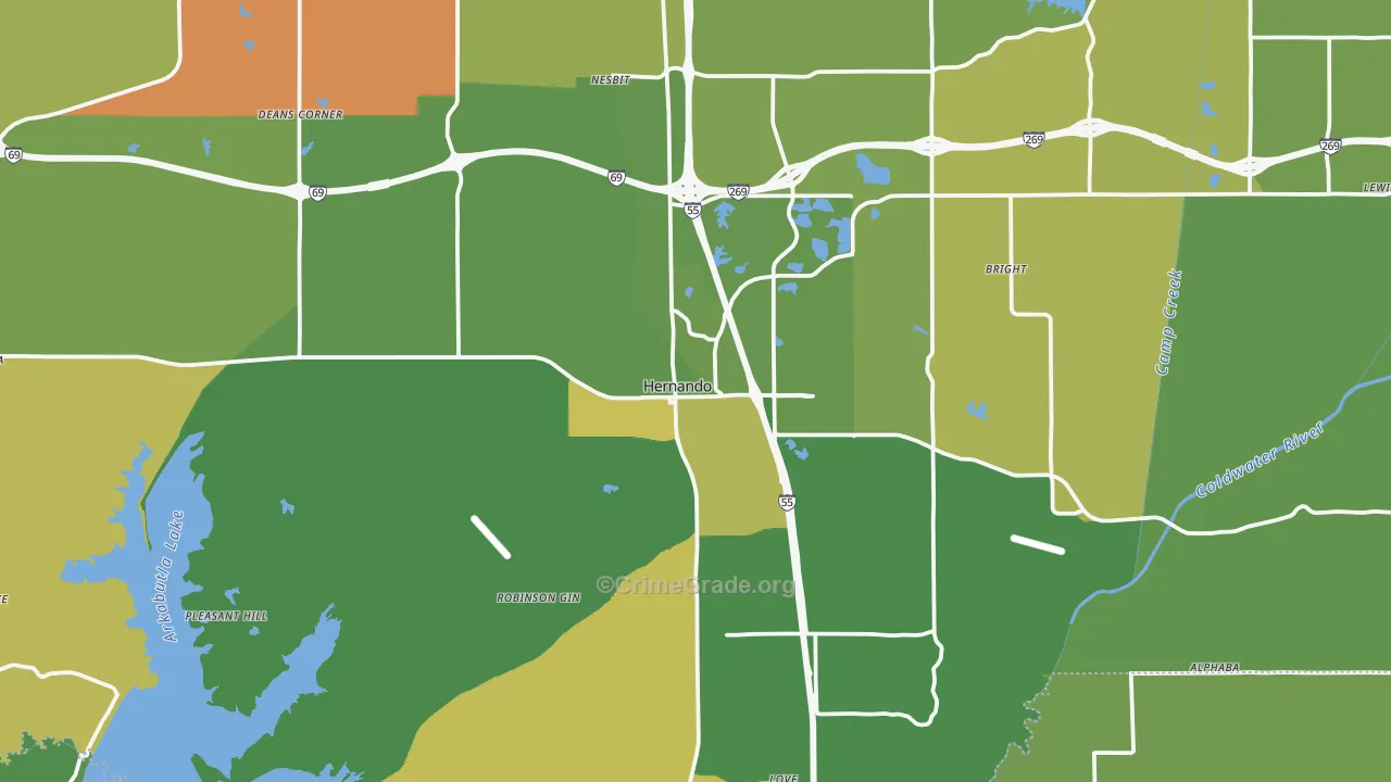 Hernando, MS Map of Robbery Rates