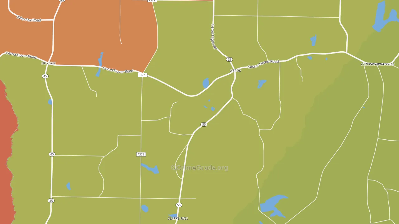 Herod, GA Map of Robbery Rates