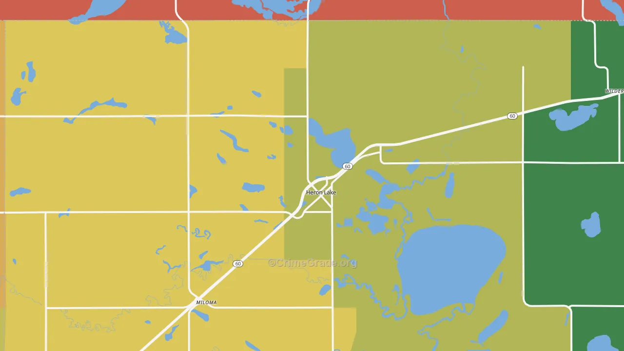 Heron Lake, MN Map of Robbery Rates