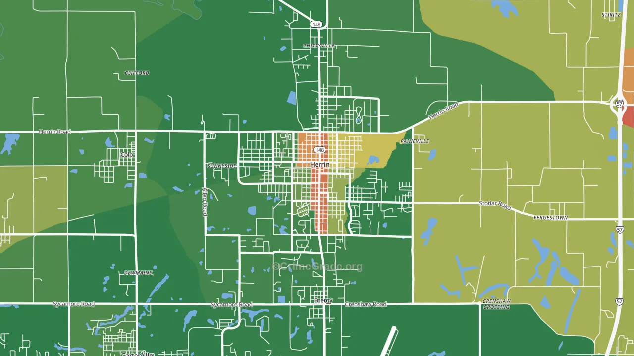 Herrin, IL Map of Robbery Rates