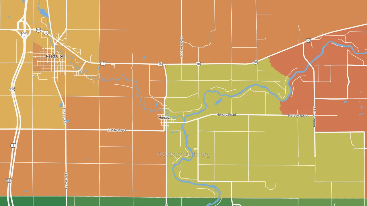 Hersey, MI Map of Robbery Rates