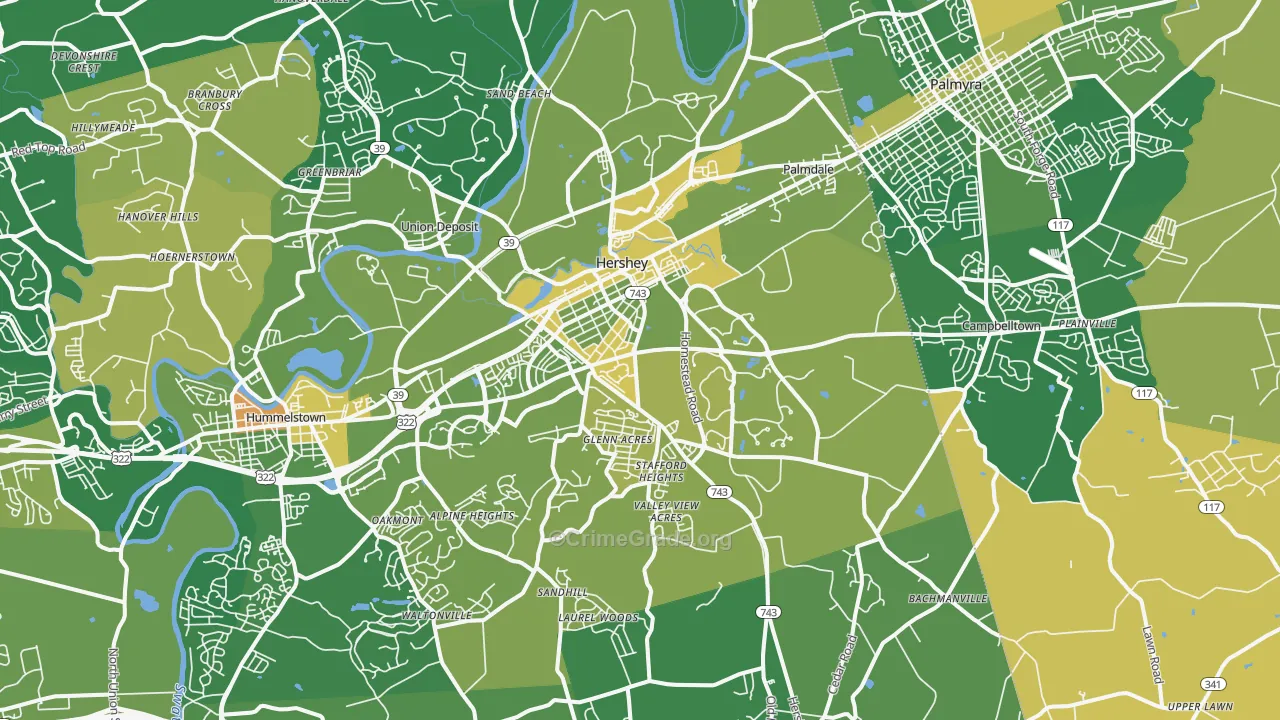 Hershey, PA Map of Robbery Rates