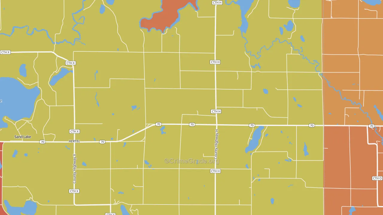 Hertel, WI Map of Robbery Rates