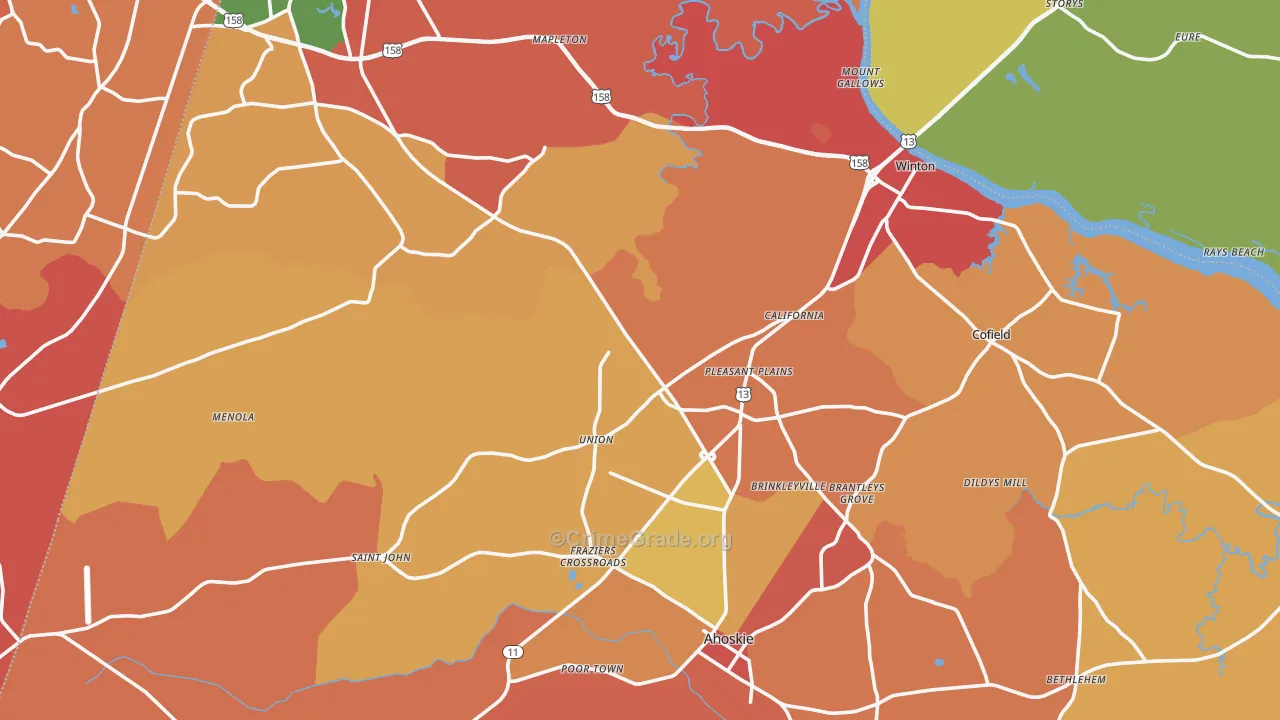 Hertford County, NC Map of Robbery Rates