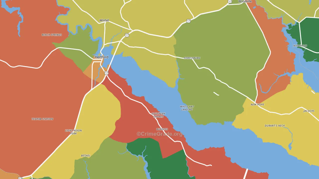 Hertford, NC Map of Robbery Rates