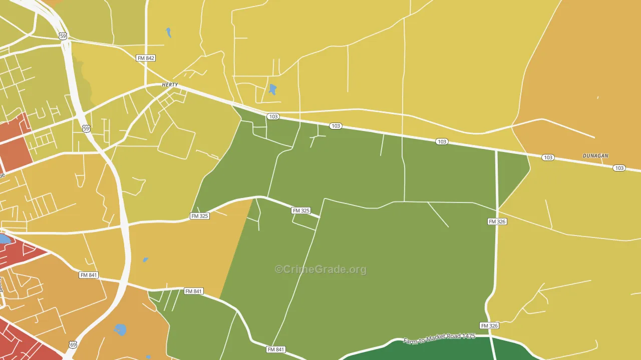 Herty, TX Map of Robbery Rates