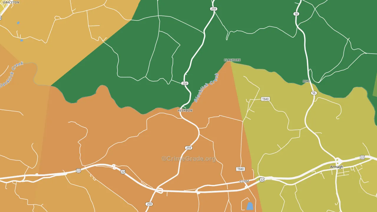 Heshbon, PA Map of Robbery Rates
