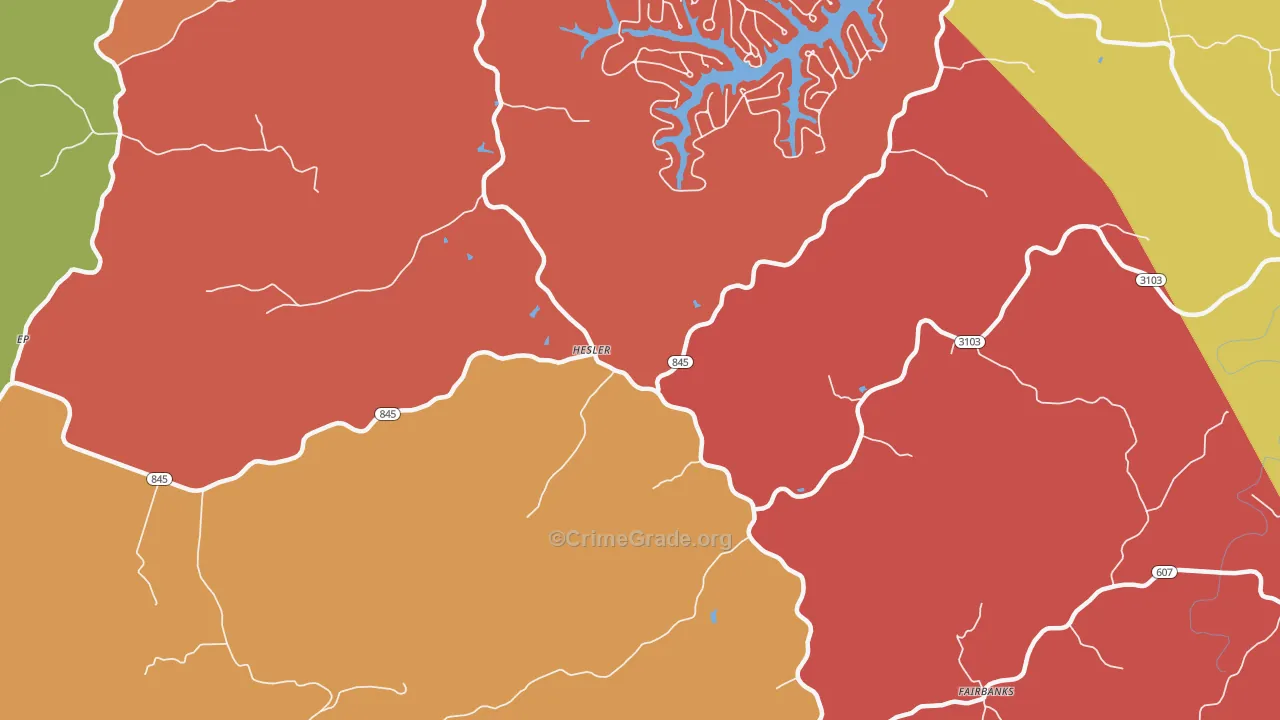 Hesler, KY Map of Robbery Rates