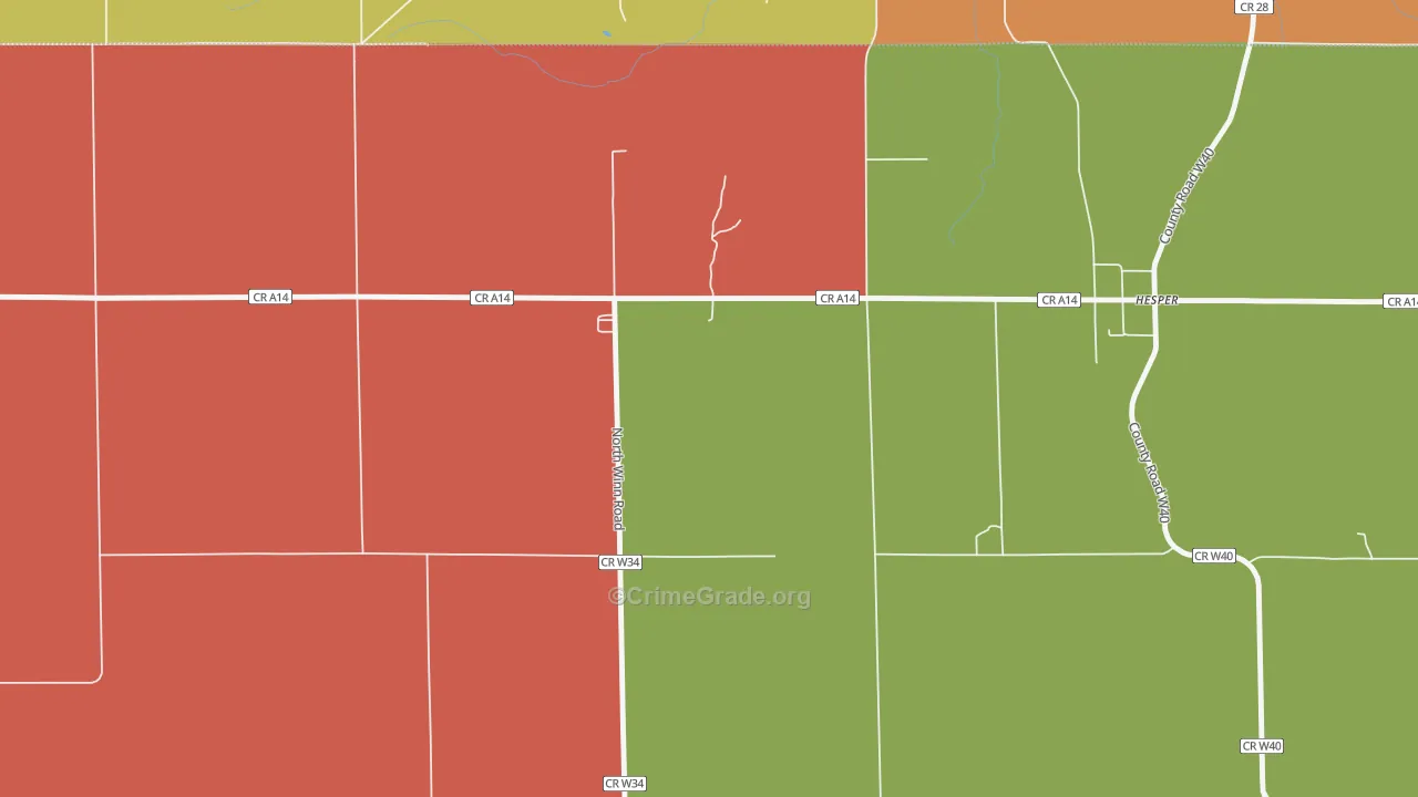 Hesper, IA Map of Robbery Rates