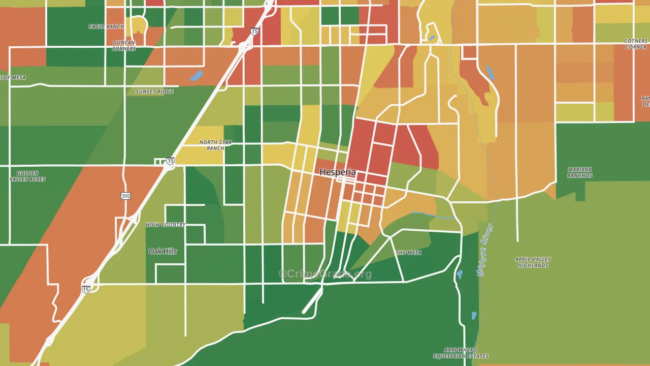 Hesperia, CA Map of Robbery Rates