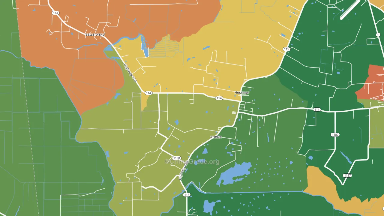 Hessmer, LA Map of Robbery Rates