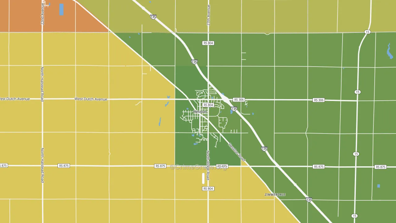 Hesston, KS Map of Robbery Rates