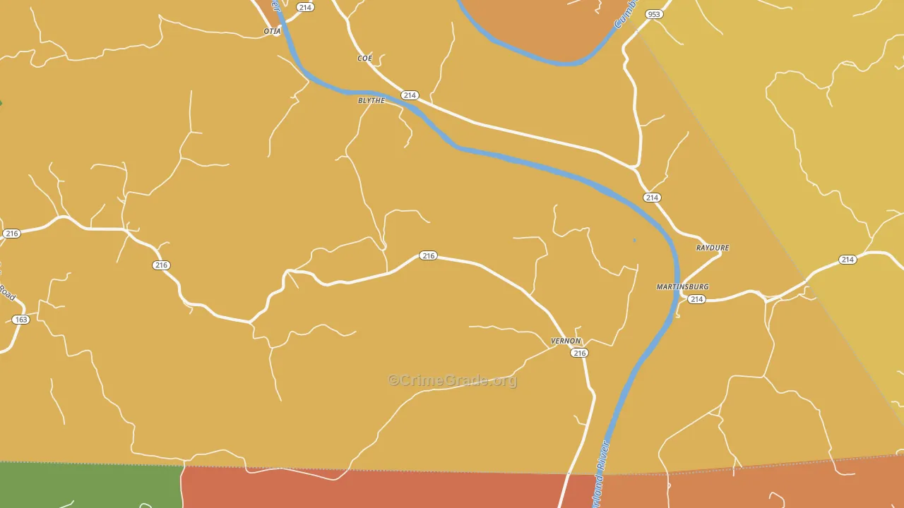 Hestand, KY Map of Robbery Rates
