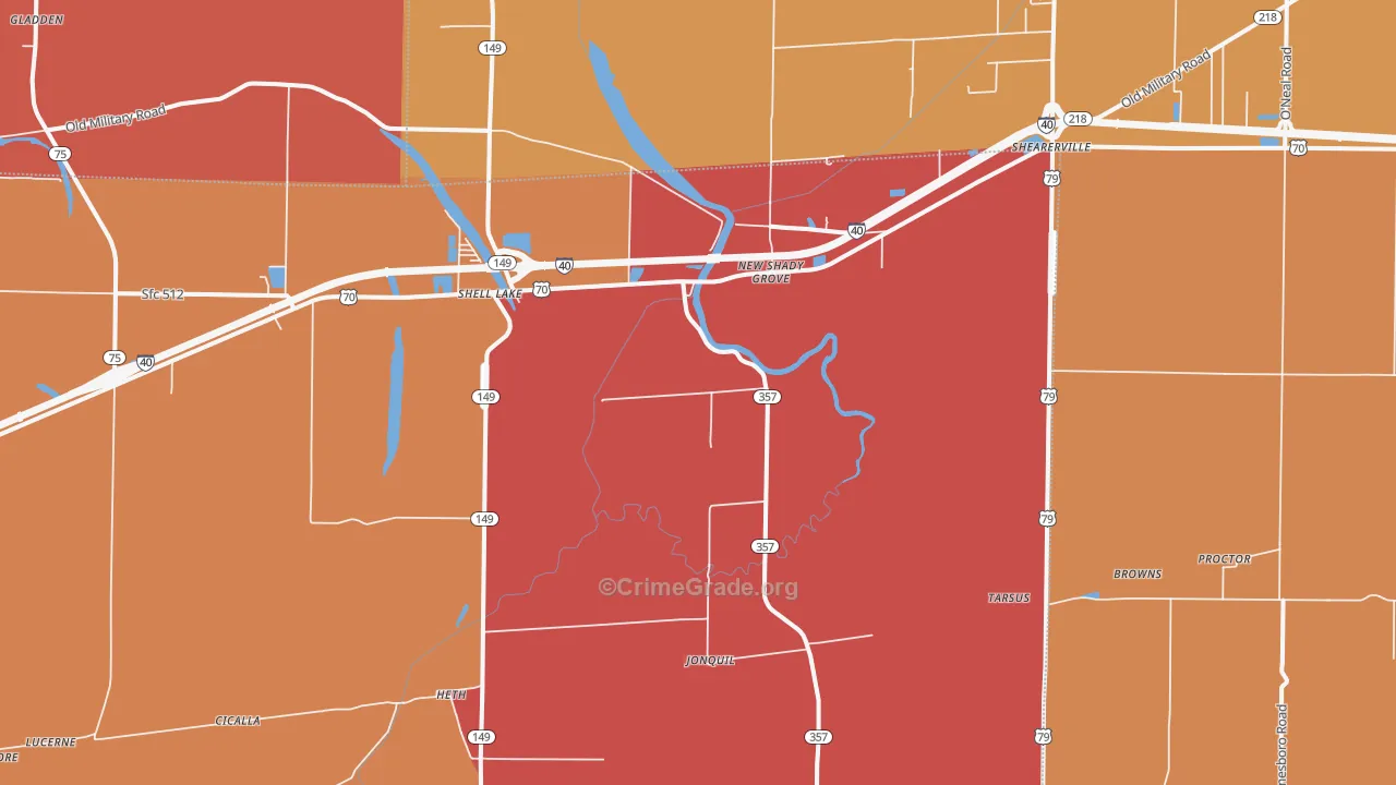 Heth, AR Map of Robbery Rates