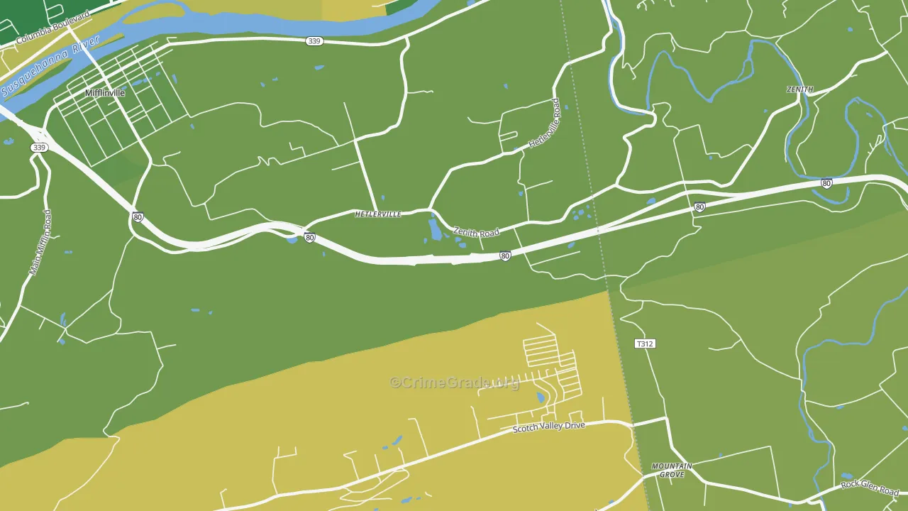 Hetlerville, PA Map of Robbery Rates