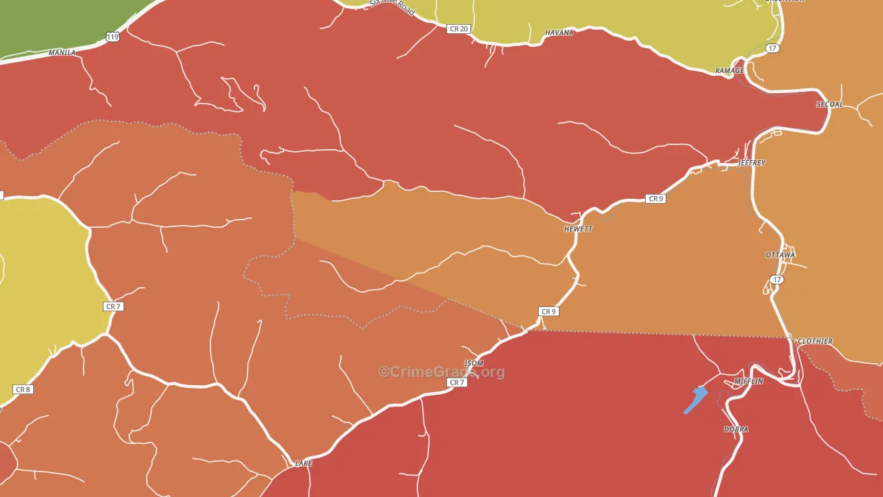 Hewett, WV Map of Robbery Rates