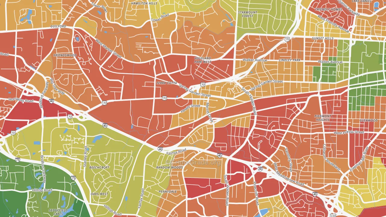 Hewitt Area, Greensboro, NC Map of Robbery Rates
