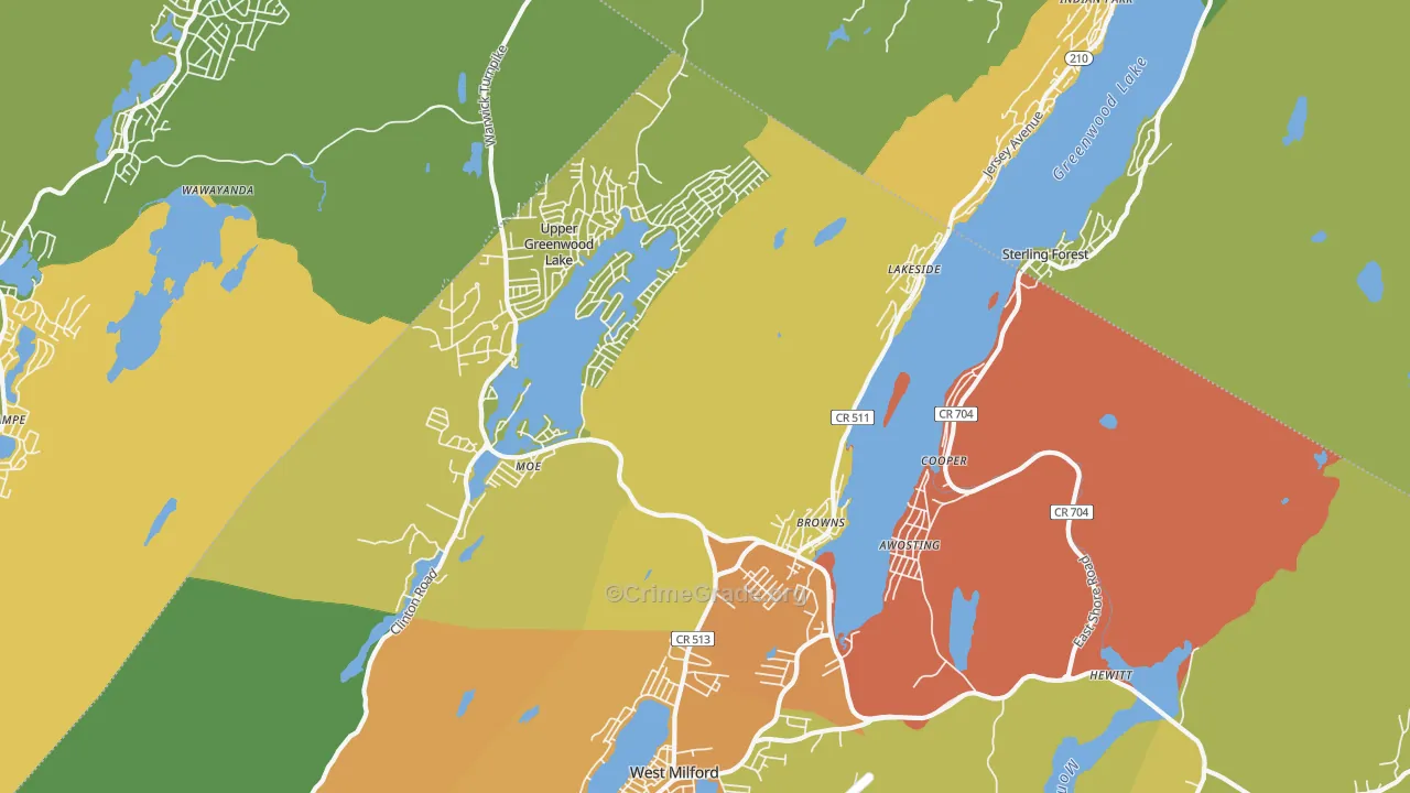 Hewitt, NJ Map of Robbery Rates