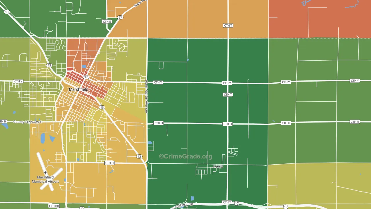Hewitt, WI Map of Robbery Rates