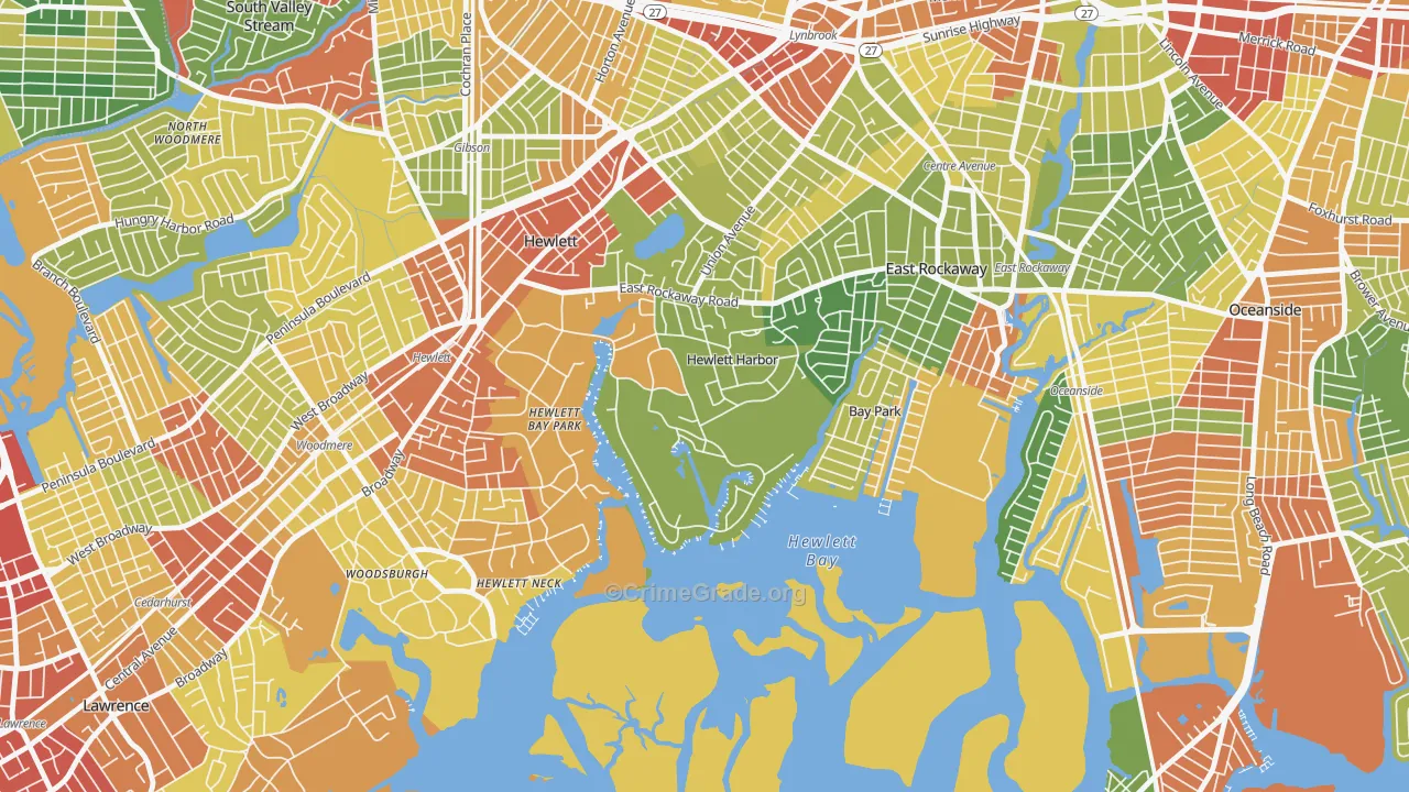 Hewlett Harbor, NY Map of Robbery Rates