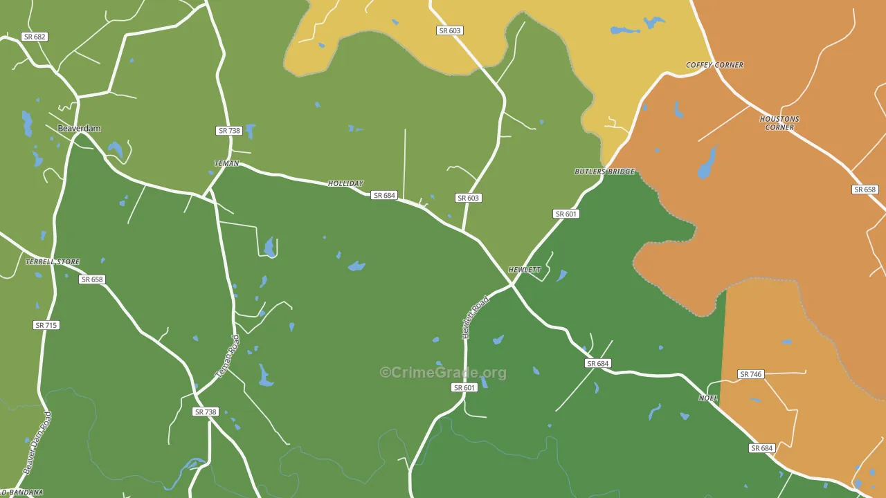 Hewlett, VA Map of Robbery Rates