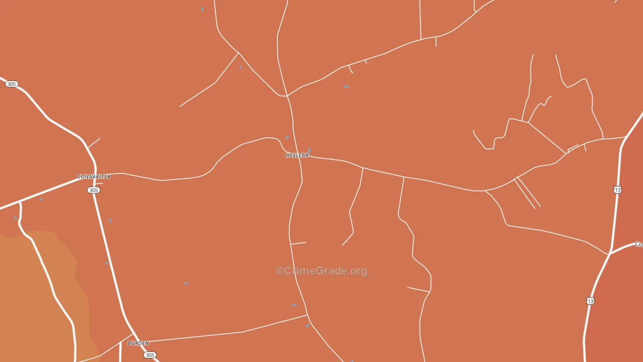 Hexlena, NC Map of Robbery Rates
