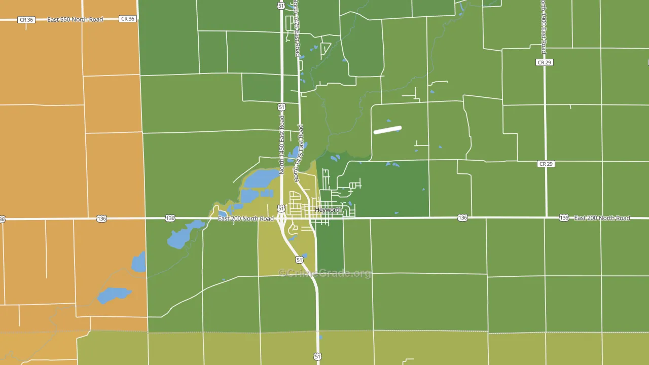 Heyworth, IL Map of Robbery Rates