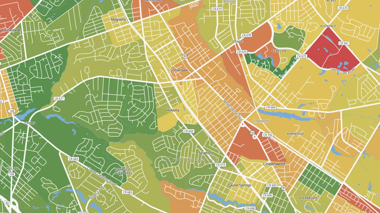 Hi-Nella, NJ Map of Robbery Rates