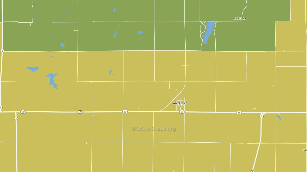 Hiattville, KS Map of Robbery Rates