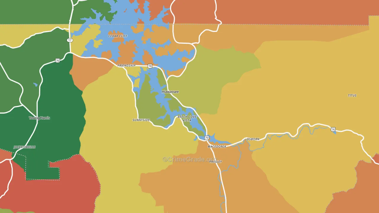 Hiawassee, GA Map of Robbery Rates