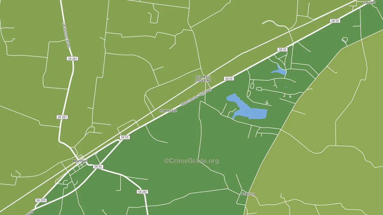 Hiawassee, TN Map of Robbery Rates
