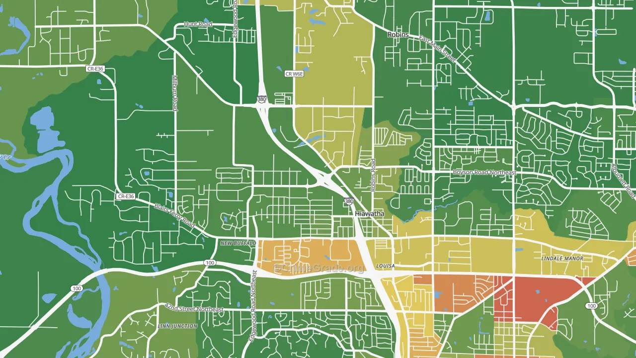 Hiawatha, IA Map of Robbery Rates