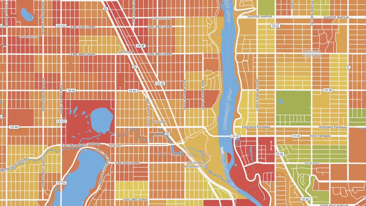Hiawatha, Minneapolis, MN Map of Robbery Rates