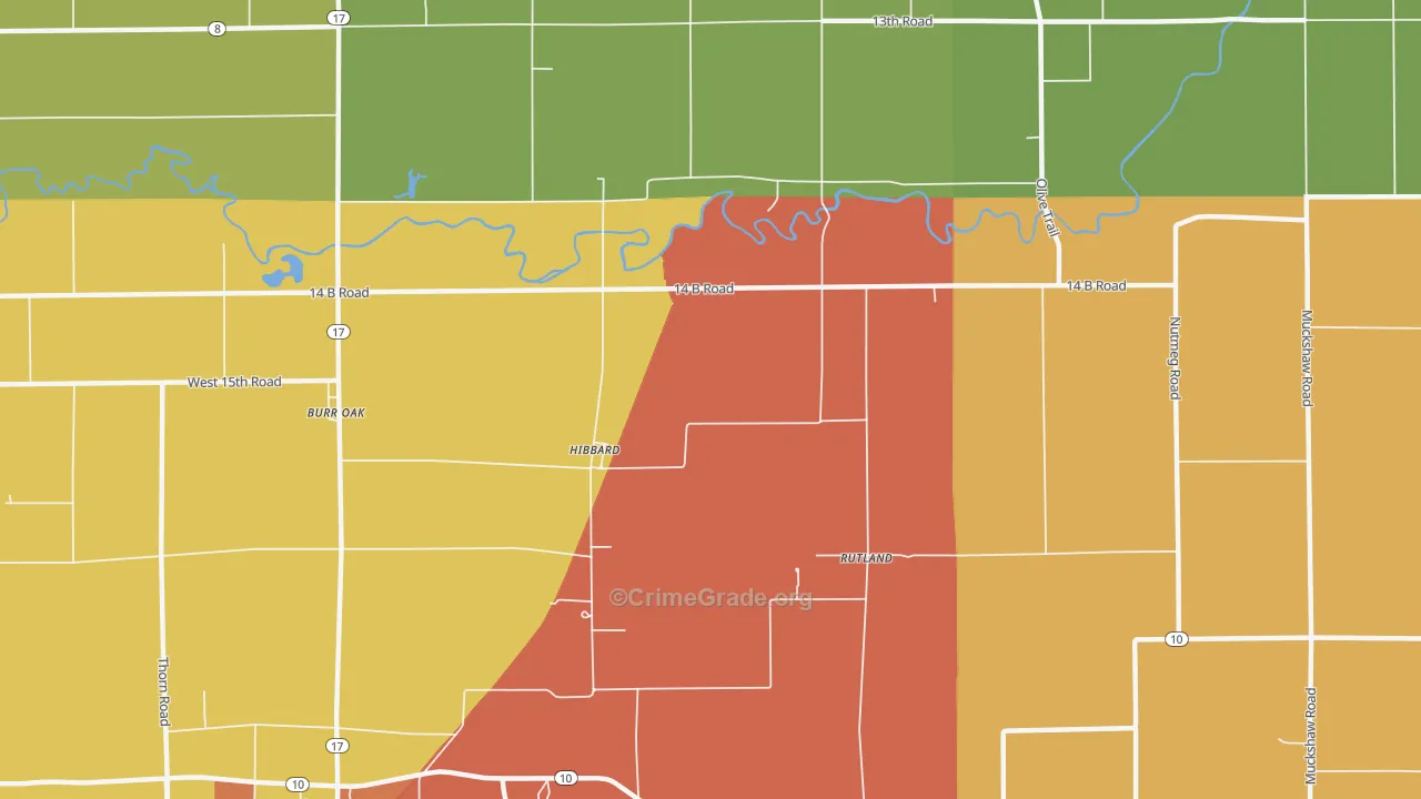 Hibbard, IN Map of Robbery Rates