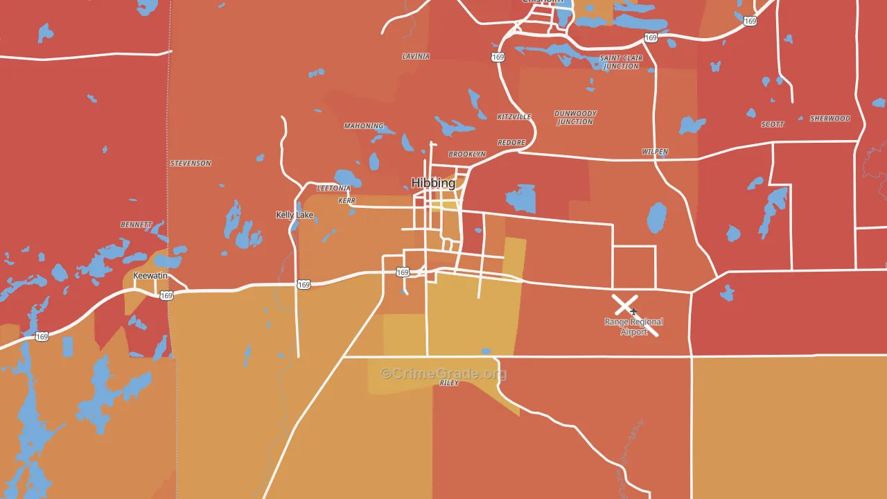 Hibbing, MN Map of Robbery Rates
