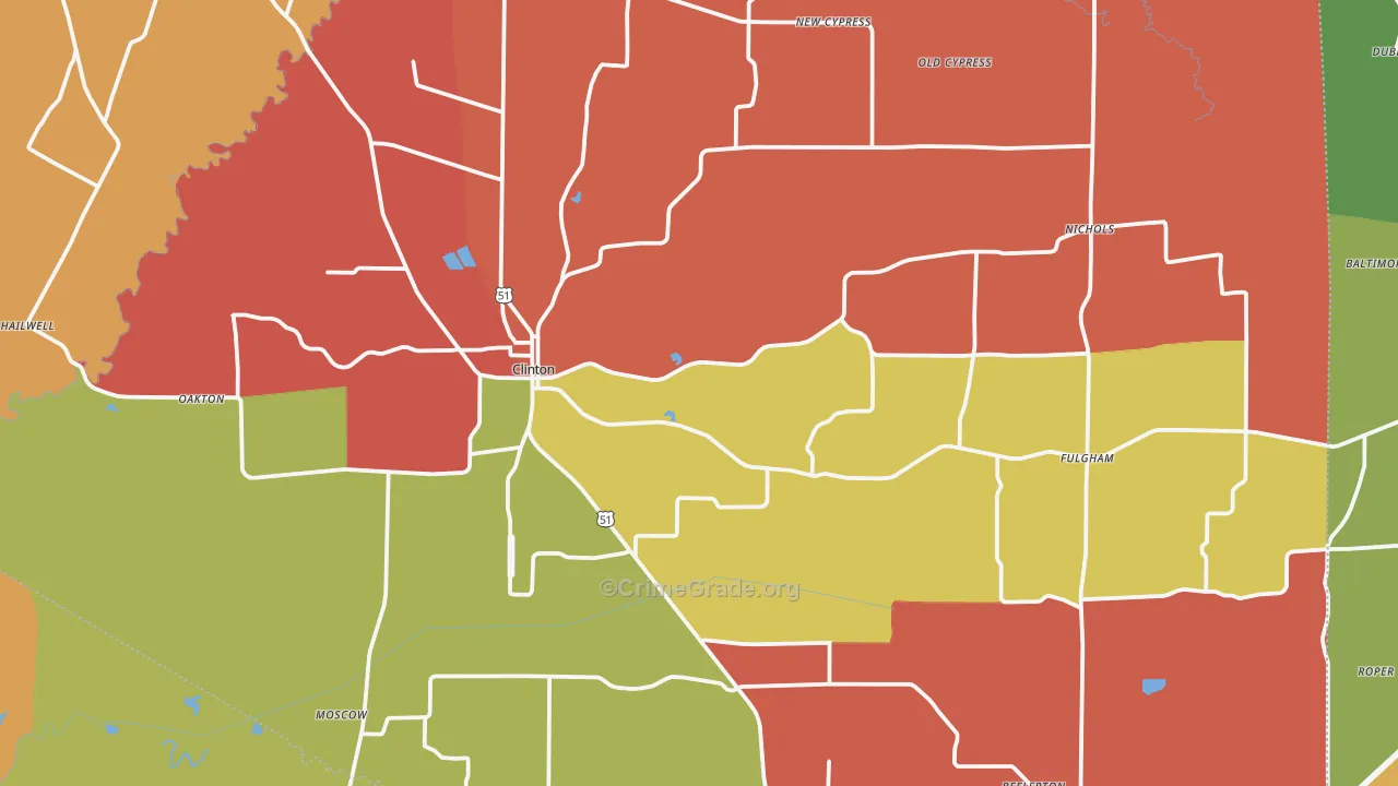Hickman County, KY Map of Robbery Rates