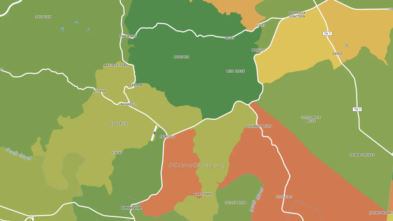 Hickman County, TN Map of Robbery Rates