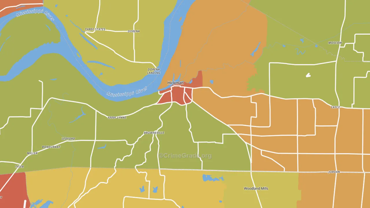 Hickman, KY Map of Robbery Rates