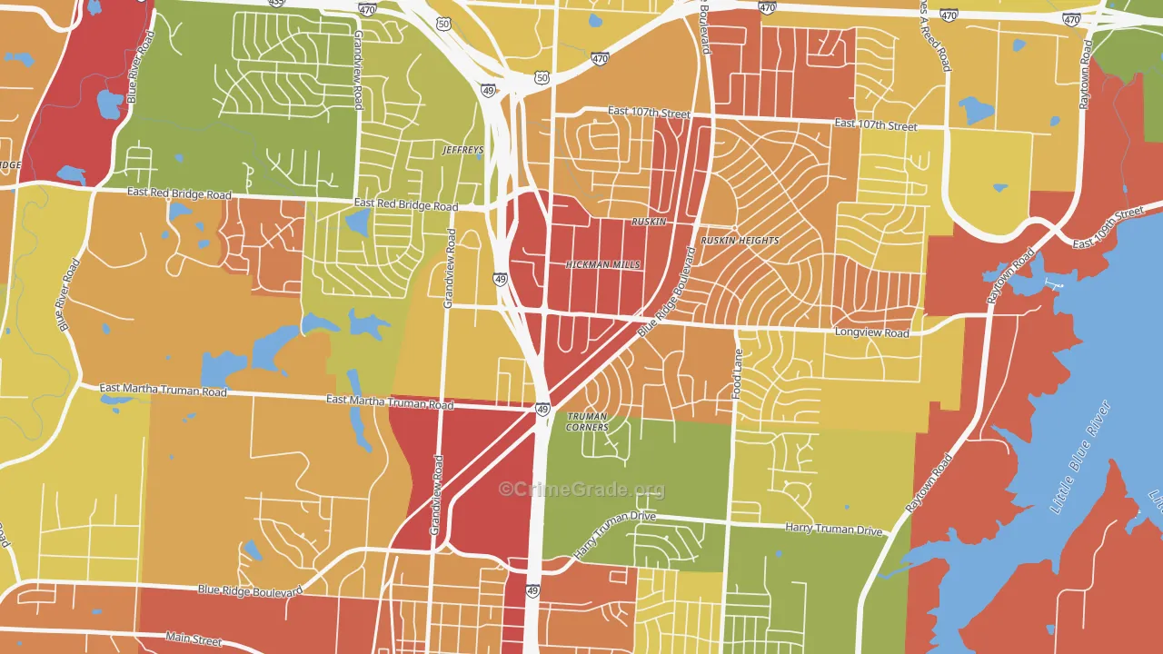 Hickman Mills, Kansas City, MO Map of Robbery Rates