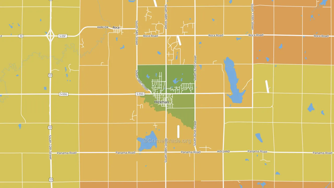 Hickman, NE Map of Robbery Rates