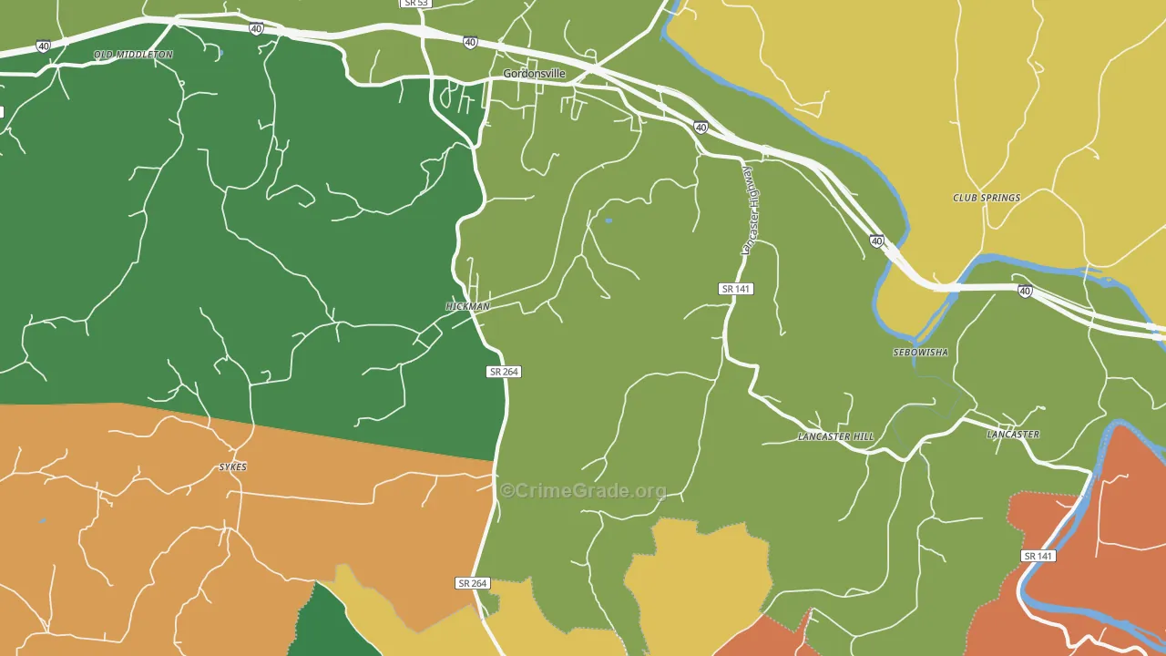 Hickman, TN Map of Robbery Rates