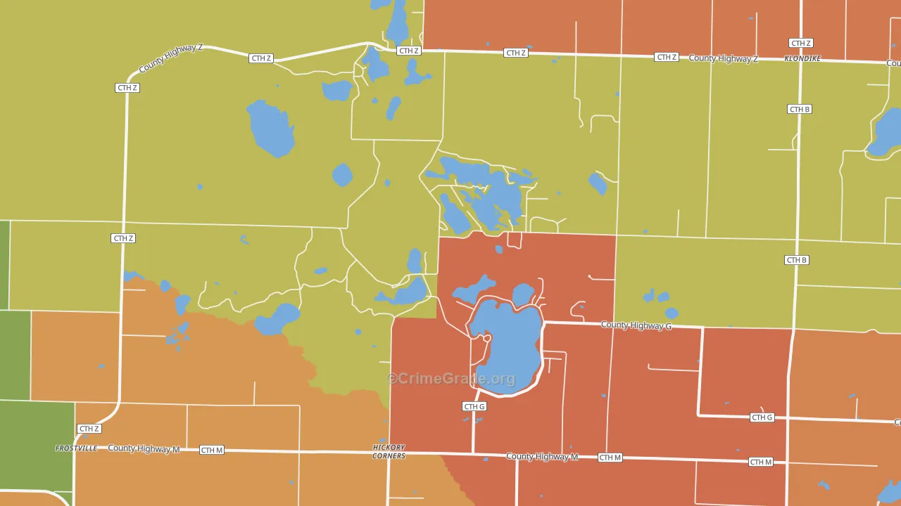Hickory Corners, WI Map of Robbery Rates