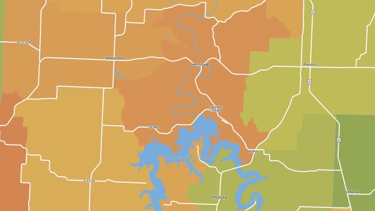 Hickory County, MO Map of Robbery Rates