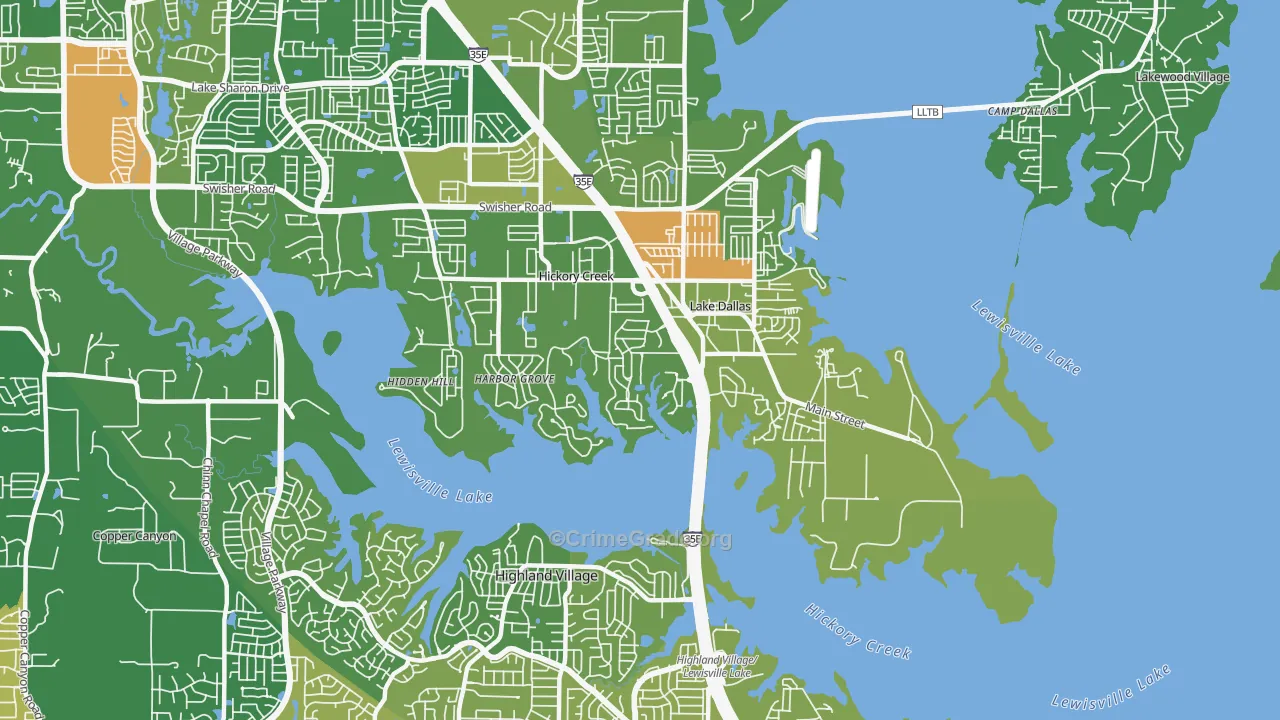 Hickory Creek, TX Map of Robbery Rates