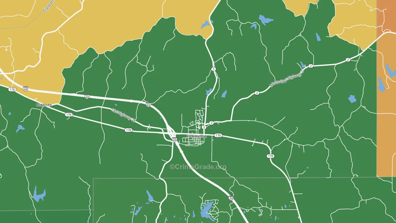 Hickory Flat, MS Map of Robbery Rates
