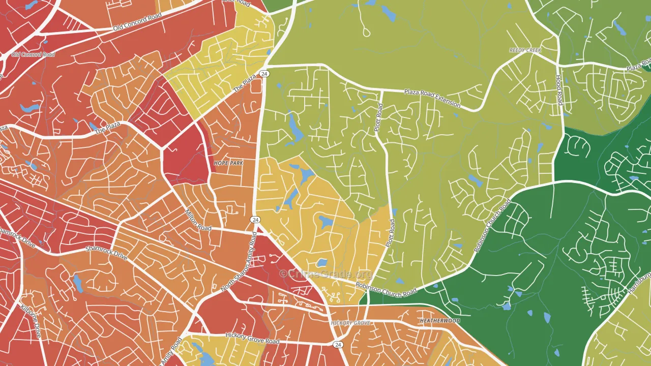 Hickory Grove, Charlotte, NC Map of Robbery Rates