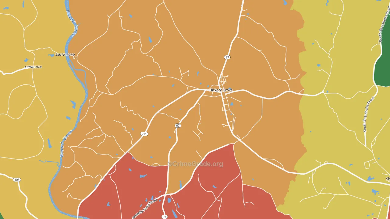 Hickory Grove, SC Map of Robbery Rates